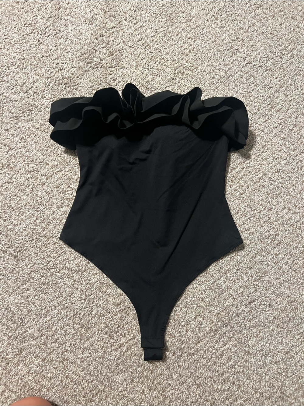 Black Ruffle Off-Shoulder Bodysuit